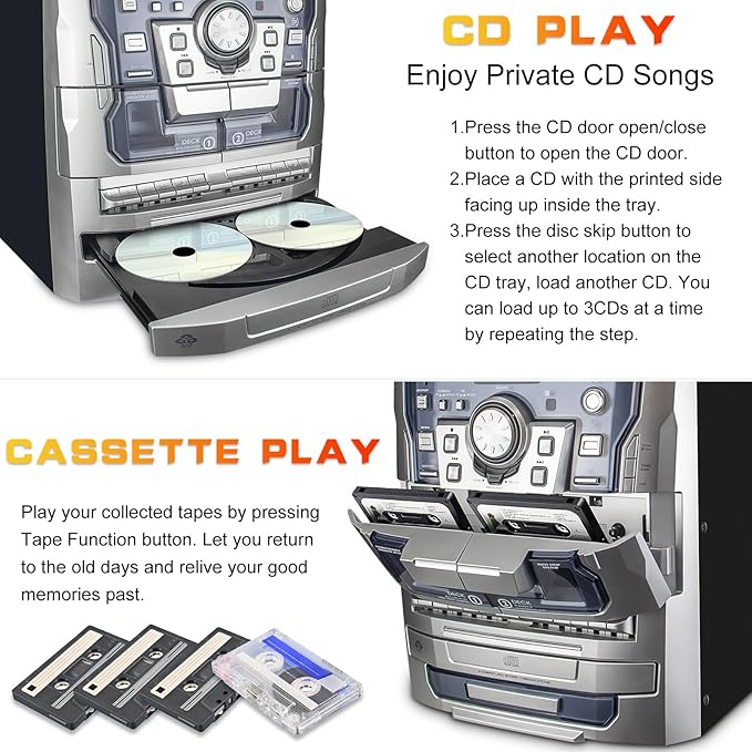 Bluetooth Vinyl Stereo Record Player, 3-Speed Stereo Turntable CD Player Music - Image 5