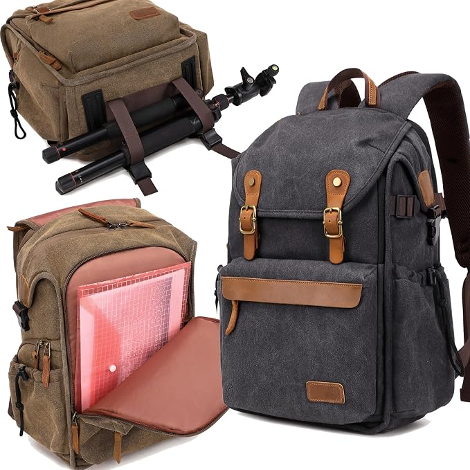 Vintage Canvas Camera Backpack for DSLR/Mirrorless & Drone, Waterproof - Image 4