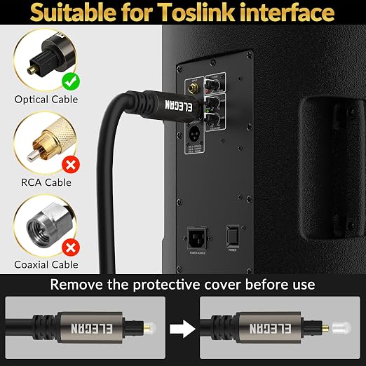 Elecan Optical Audio Cable 35 Ft Digital Audio Toslink Cable Cord-Fiber - Image 5