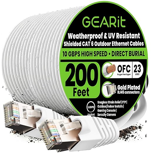 GEARit Cat6 Outdoor Ethernet Cable 23AWG Pure Copper, Waterproof, Direct Burial by GEARit