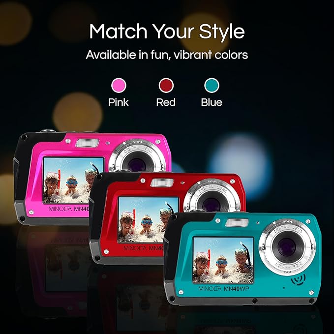 Minolta MN40WP 48MP Waterproof Digital Camera – Dual LCD Screens, 2.7K QHD Video - Image 5