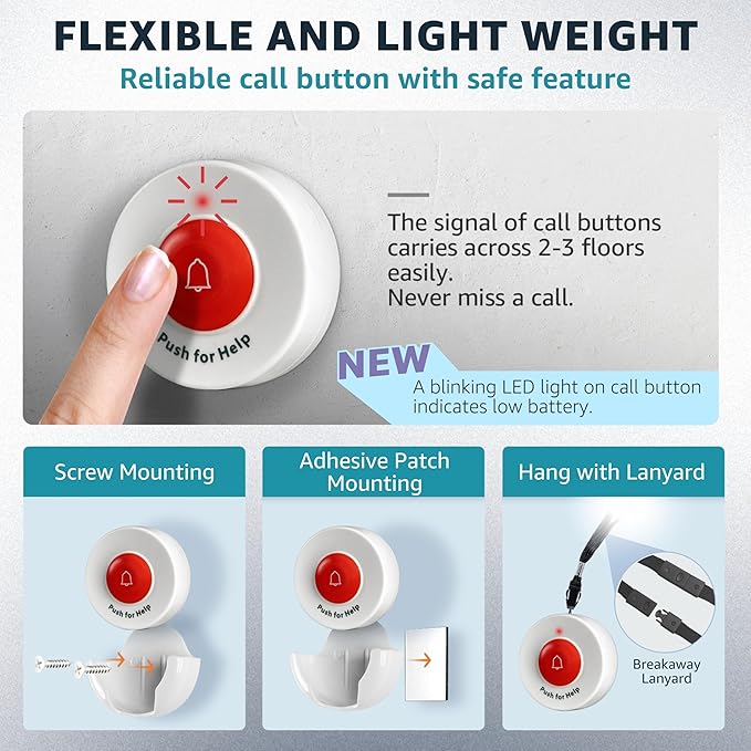 Caregiver Pager for Elderly Adults Nurse 6 Call Buttons for Elderly at Home - Image 4