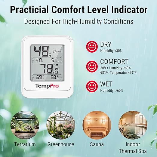 TempPro TP150 Greenhouse Thermometer Hygrometer, IPX5 High-Humidity Resistant - Image 5