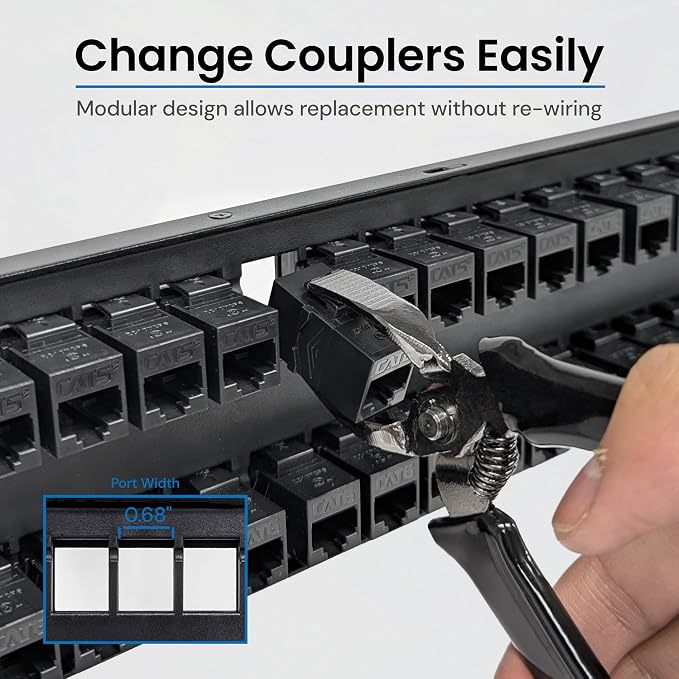 ICC CAT5e Feed-Through Patch Panel, 48 Port, 2U Rackmount, RJ45 Ethernet Patch - Image 4