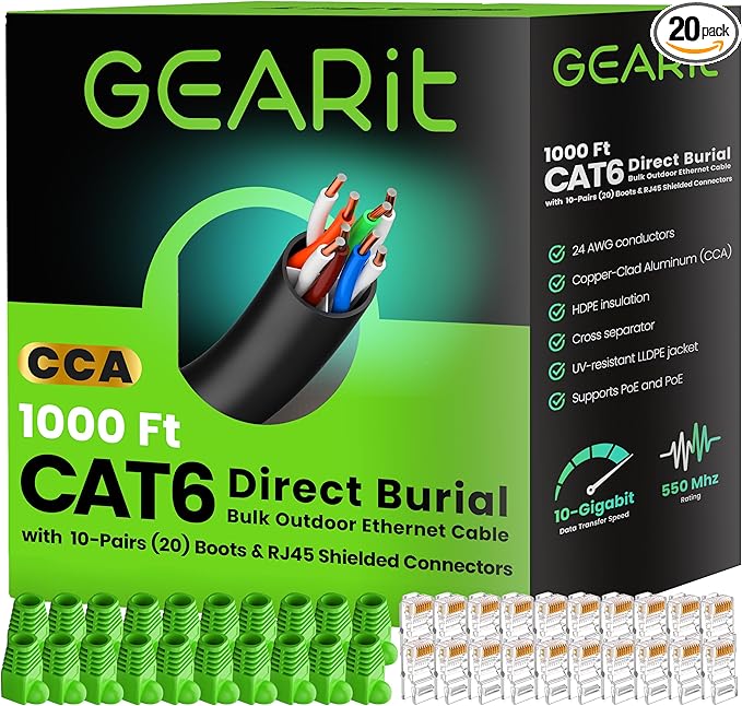 GEARit RJ45 Cat-6 Ethernet Patch Cable, DIY Bulk Kit, 10Gpb Transfer Speed by GEARit