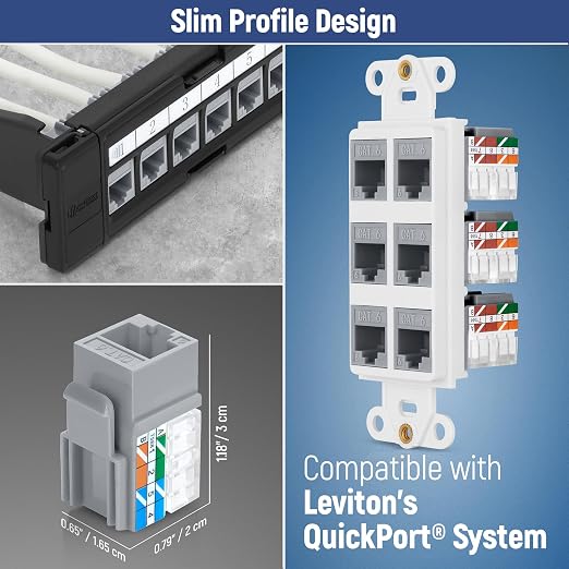 Everest 90° Angled RJ45 Cat6A Keystone Jacks 20-Pack in Gray - Image 6