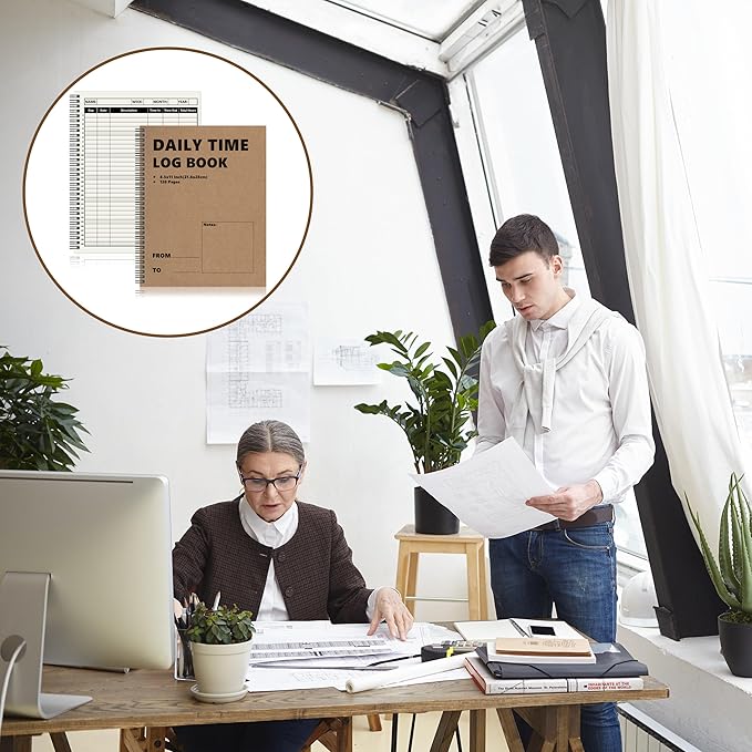 3 Pcs Daily Time Sheet Log Book Spiral 120 Pages 8.5x11 Inch Binder Work Hours - Image 7