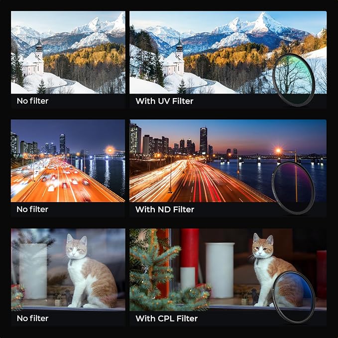 K&F Concept 55mm UV/CPL/ND Lens Filter Kit-18 Multi-Layer Coatings, UV Filter + - Image 4