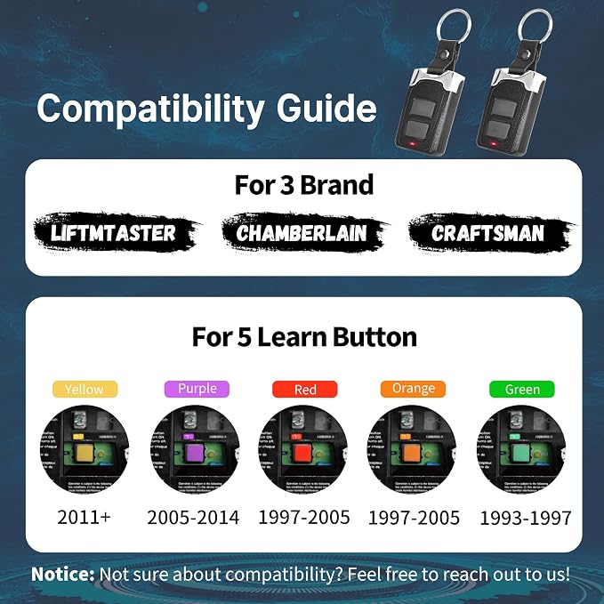 2 for Chamberlain LiftMaster Craftsman Garage Door Opener Remote Keychain | - Image 3