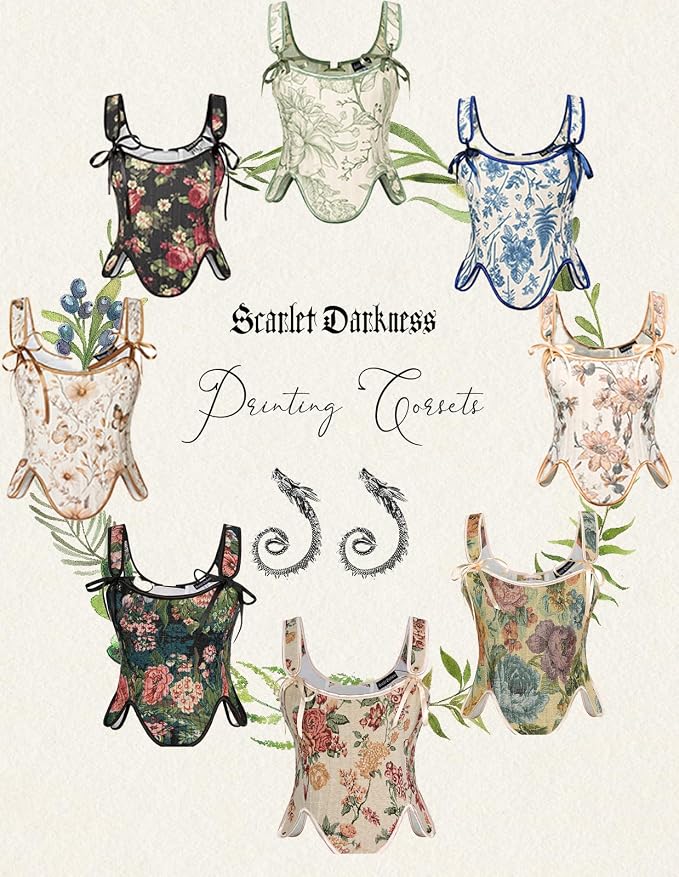 SCARLET DARKNESS Bustier Tops for Women Renaissance Floral Lace Up Bodyshaper - Image 5