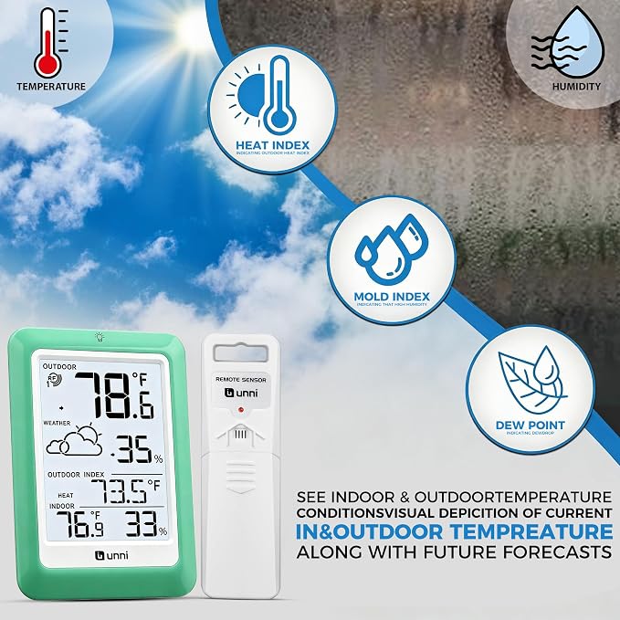 Indoor Outdoor Thermometer Wireless, Temperature Humidity Monitor Battery - Image 5