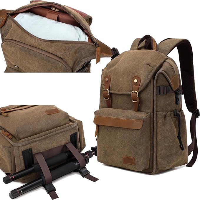 Vintage Canvas Camera Backpack for DSLR/Mirrorless & Drone, Waterproof - Image 5