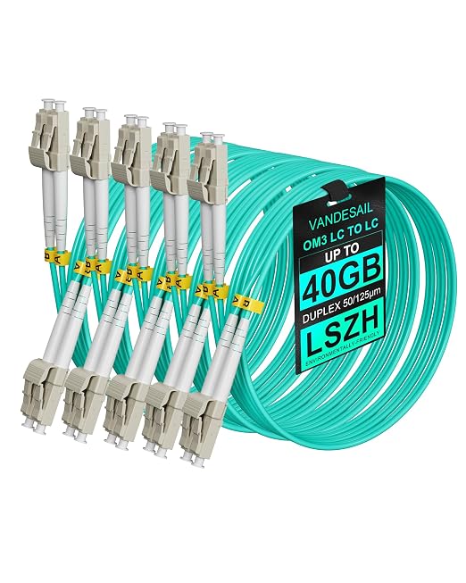 Fiber Patch Cable LC to LC Multi Mode, 5 Pack OM3 Fiber LC-LC Multimode Patch by VANDESAIL