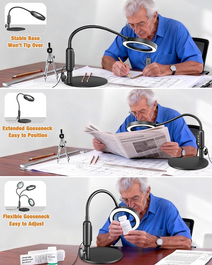 30X 10X Magnifying Glass with Light and Stand, 5 Color Modes Stepless Dimmable - Image 7