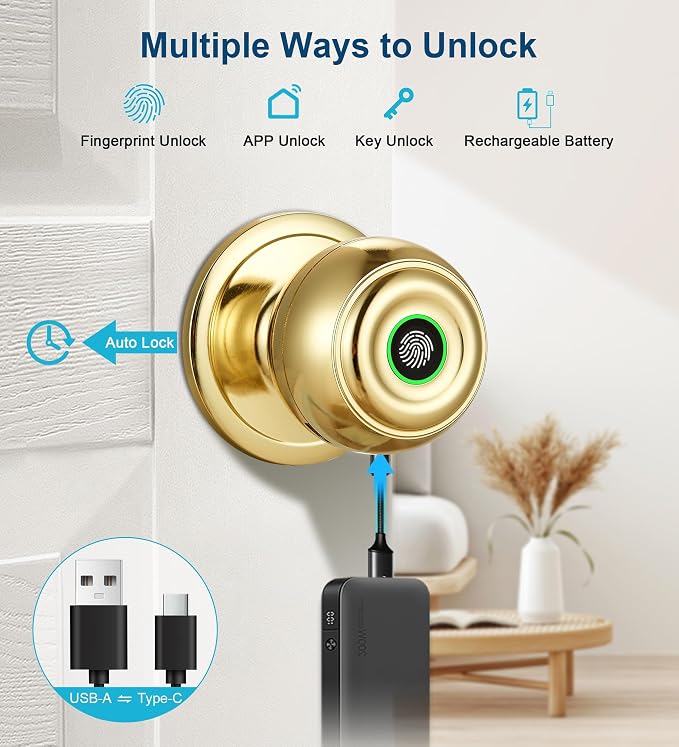 Fingerprint Door Lock, Smart Fingerprint Door Knob - Image 2