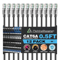 CableGeeker Patch Cables Cat6a 0.5ft Slim, Cat6 Ethernet Patch Cable 10G Support by CableGeeker