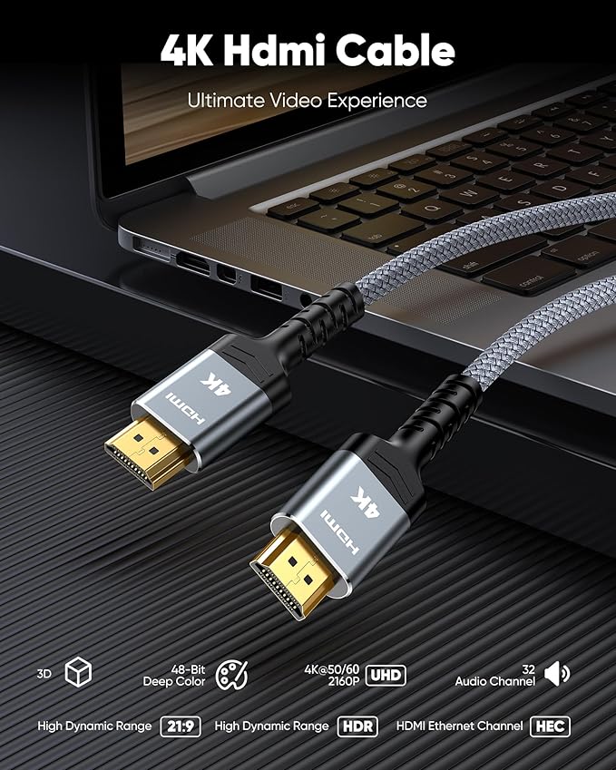 Highwings HDMI Cable 10 FT 4K@60Hz HDR Braided HDMI 2.0 Cord, High Speed - Image 4