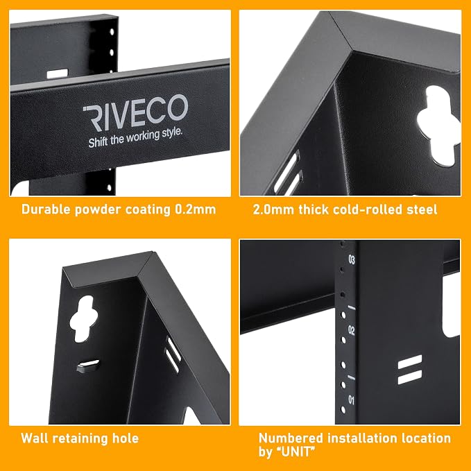RIVECO 6U Open Frame Rack Wall Mount & Desktop Mount, No Assembly Required - Image 4