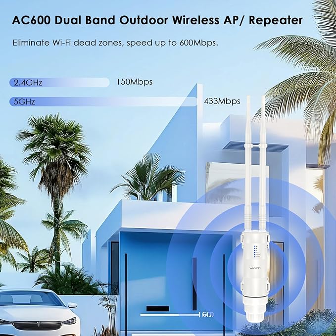 WAVLINK AC600 Outdoor WiFi Extender, Dual Band Long Range WiFi Extender - Image 2