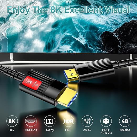 Fiber Optic HDMI Cable 20FT/6M, Long HDMI 2.1 Cable Support 48Gbps High Speed - Image 3