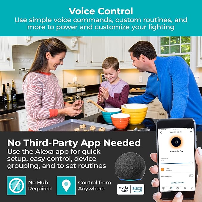 PureOptics LED Works with Alexa Smart Under Cabinet Lighting Kit, Adjustable - Image 3