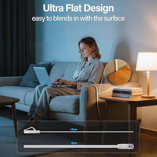 Cat 6 Flat Ethernet Cable 5 FT, UTP 10Gbps High-Speed Cat6 Ethernet Cable - Image 3