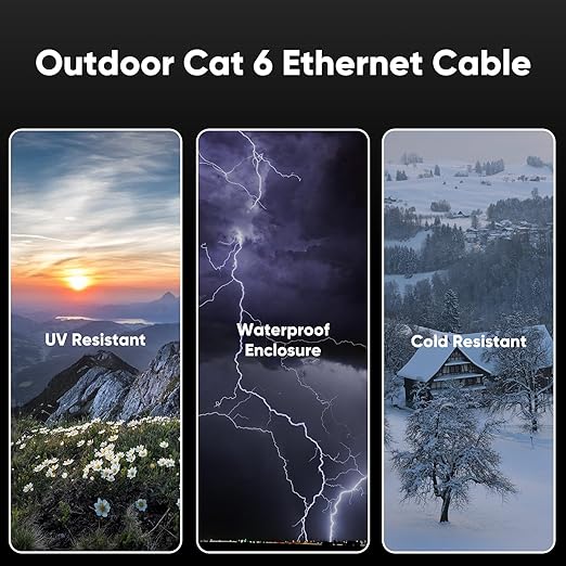Cat 6 Outdoor Ethernet Cable 60 ft, 24AWG 10Gbps Cat6 Cable Cord Waterproof - Image 2