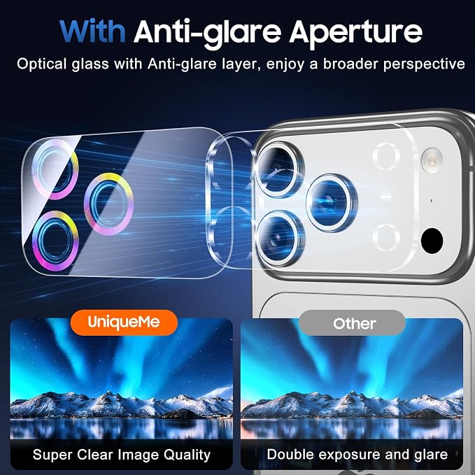 UniqueMe 3 Pack Compatible for iPhone 17 Pro Max Camera Lens Protector - Image 4