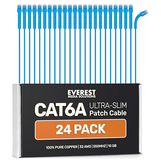 Everest Ultra Slim Cat6a Ethernet Patch Cables 1ft Blue by EverestMediaSolutions