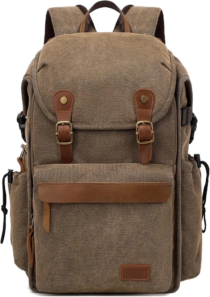 Vintage Canvas Camera Backpack for DSLR/Mirrorless & Drone, Waterproof by Tuceng