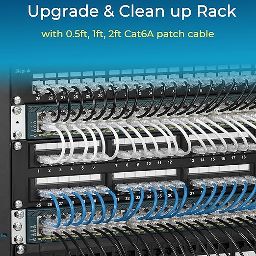 Rapink 24 Pack Cat6a Ethernet Patch Cables 0.5ft Blue, Supports 10G, Data Center - Image 7