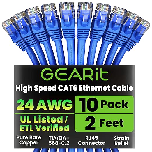 GEARit Cat 6 Ethernet Patch Cable 2 ft Blue by GEARit