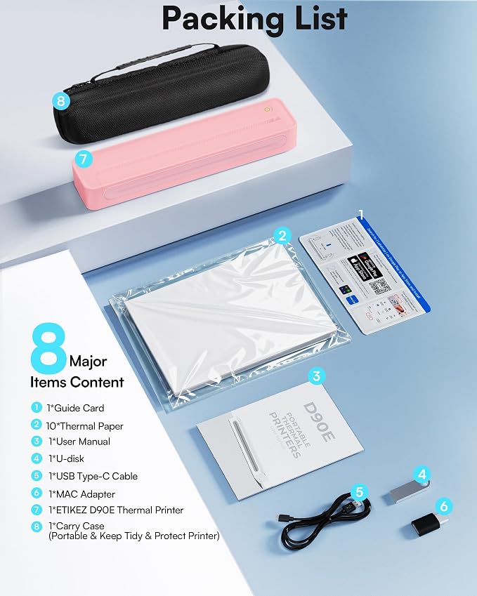 D90E Inkless Portable Printer for Travel, Supports 8.5 x 11 Inch Thermal Paper - Image 6