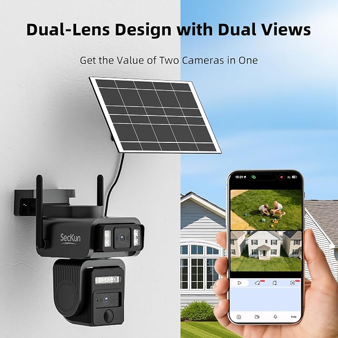 AJ19 Outdoor Solar Wireless Home Security Camera, 2.4GHz WiFi, Dual Lens 360° - Image 2