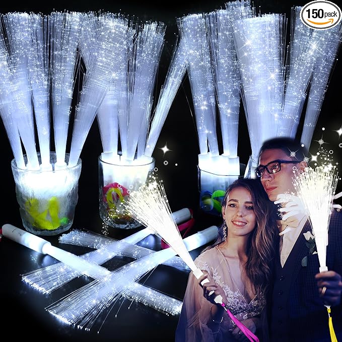 150 PCS White Fiber Optic Sticks, Glow Wands & Light Up Wands by SHQDD
