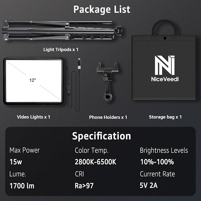 NiceVeedi 1-Pack Photography Lighting Kit, 2800-6500K Bi-Color LED Video Light - Image 7