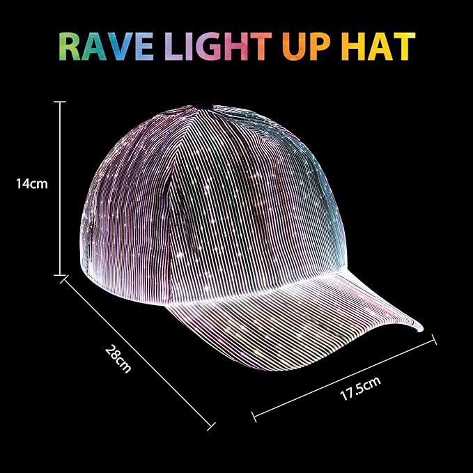 LIOVODE LED Hat, 7 Colors Baseball Cap Light Up Rave Hat Fiber Optic Luminous - Image 6