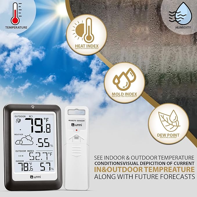 Indoor Outdoor Thermometer Wireless Weather Station, Temperature Humidity - Image 4