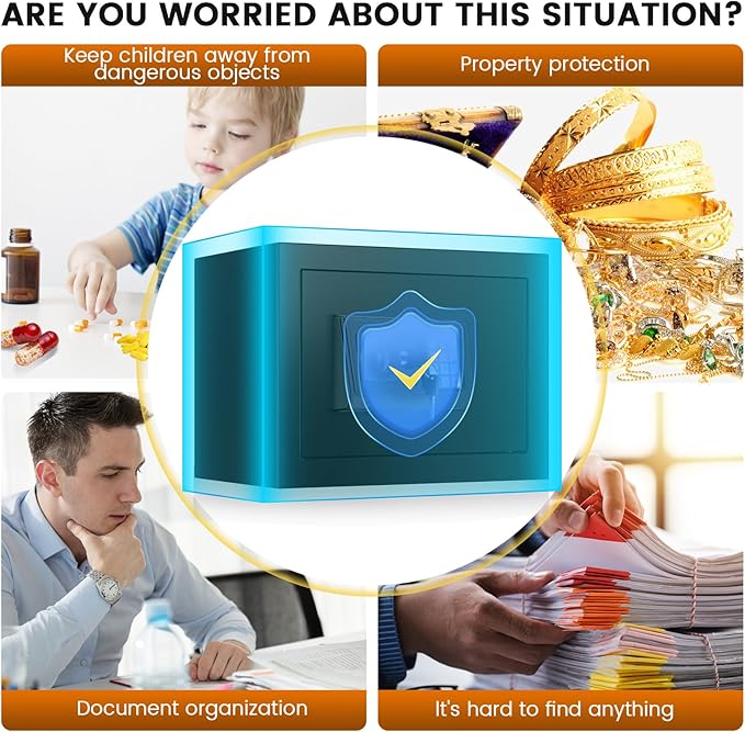 Home Safe Box, Safes with Fireproof Waterproof Bag, 9.84'' H Anti-Theft Digital - Image 6