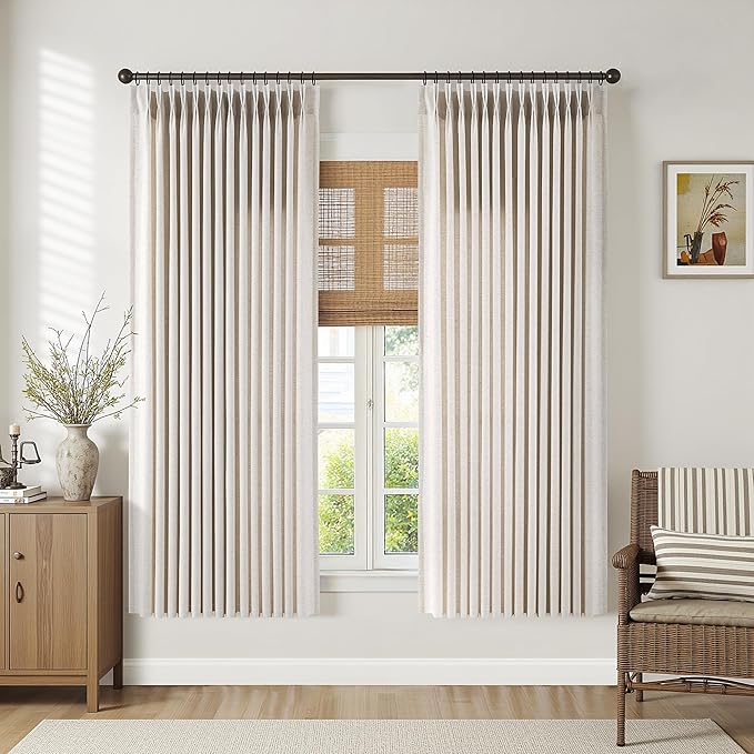 Memory Trained Pinch Pleated Curtains 45 Inches Long, Viral Linen Pinch Pleat - Image 2