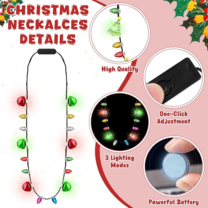 6PCS Light Up Christmas Necklaces, 3 Glow Modes Multicolor Christmas Accessories - Image 3
