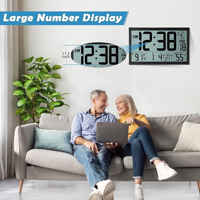 SZELAM Atomic Clock, 16.7" Large Display Digital Wall Clock Battery Operated - Image 6