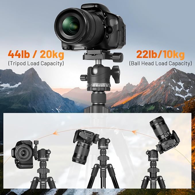 JOILCAN 66" Camera Tripod, Lightweight Travel Tripod - Image 2