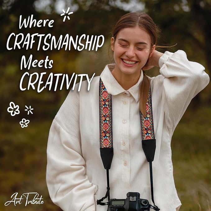 Art Tribute Camera Strap, Vintage Embroidered Neck Shoulder & Crossbody Camera - Image 8
