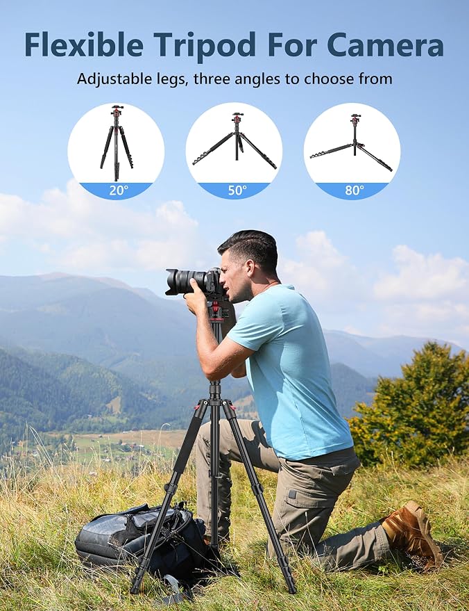 78" Porfessional Tripod for Camera & Phone, Victiv Aluminum Camera Tripod - Image 6