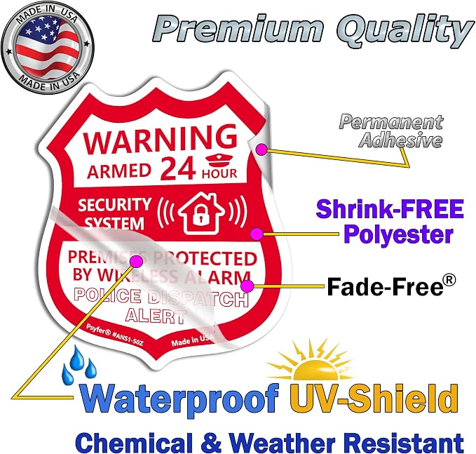 Psyfer® 6 Pack - Alarm Security Outdoor UV Waterproof Window Stickers - Image 7