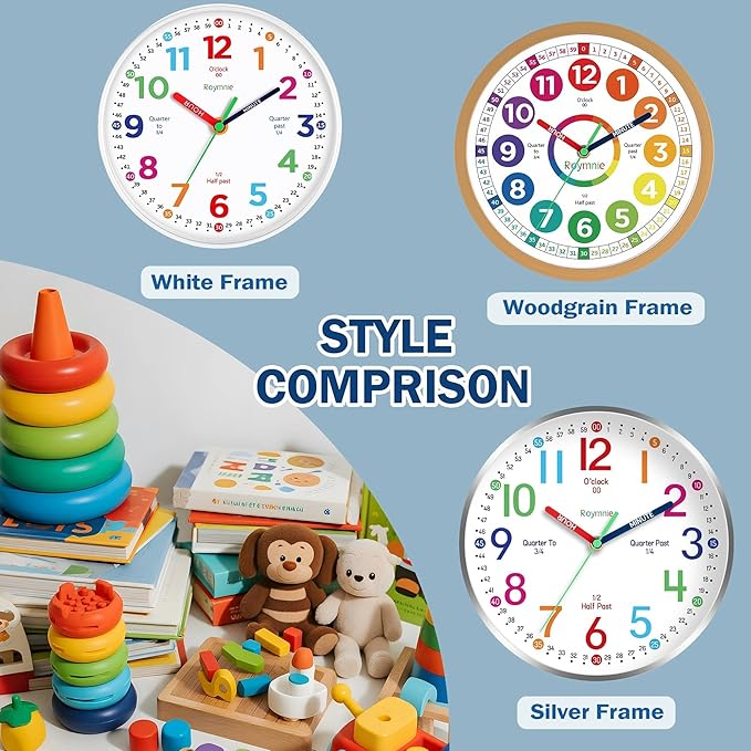Roymnie14 Inch Wall Clock for Kids Learning to Tell Time Large Analog Silent - Image 5