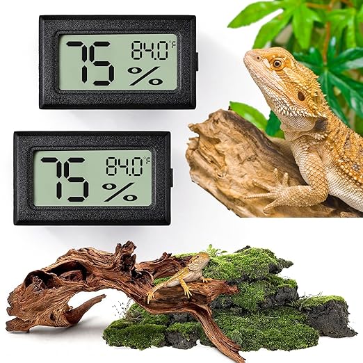 Reptile Thermometer and Humidity Gauge, Bearded Dragon Tank Accessories by Vodolo