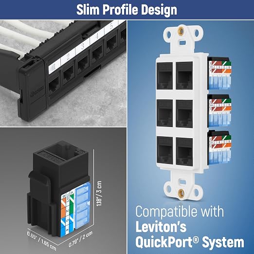 Everest 90° Angled RJ45 Cat5e Keystone Jacks 10-Pack in Black - Image 6