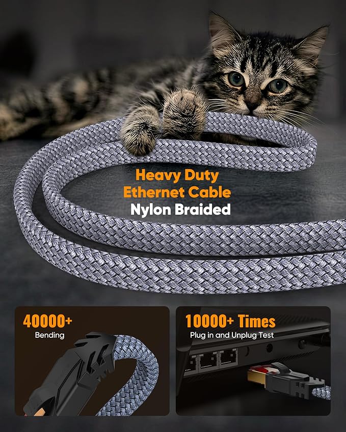 Snowkids Cat 8 Ethernet Cable 50 FT, Braided Heavy Duty High Speed - Image 5